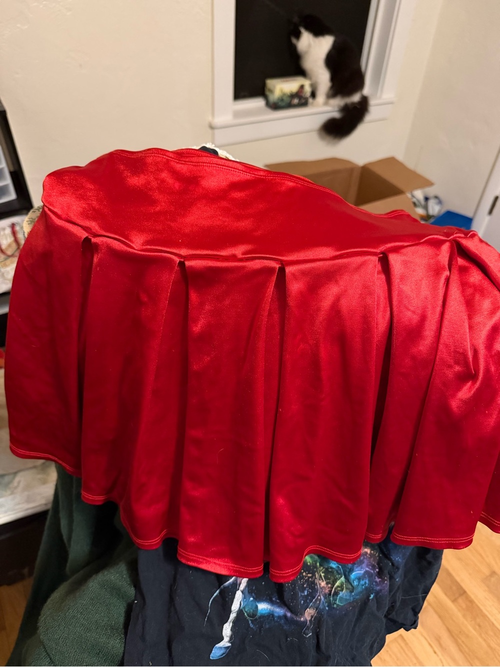 Red Satin Pleated Mini Skirt